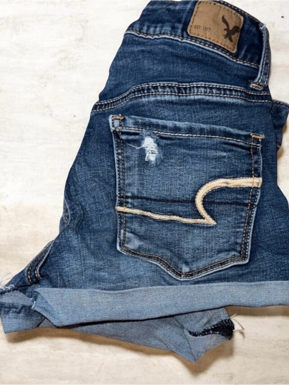 American Eagle Outfitters Blue Rolled-Hem Distressed Jean Shorts